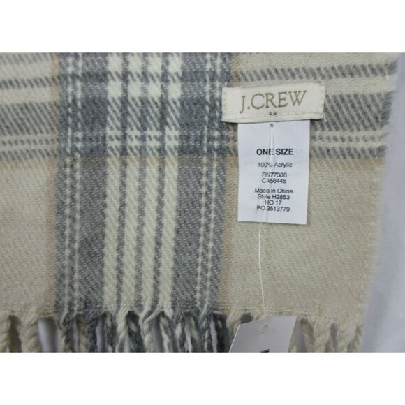 J CREW Warm Scarf Wrap Neutral Plaid Beige & Gray With Fringe Large 24 x 79 - Picture 6 of 7